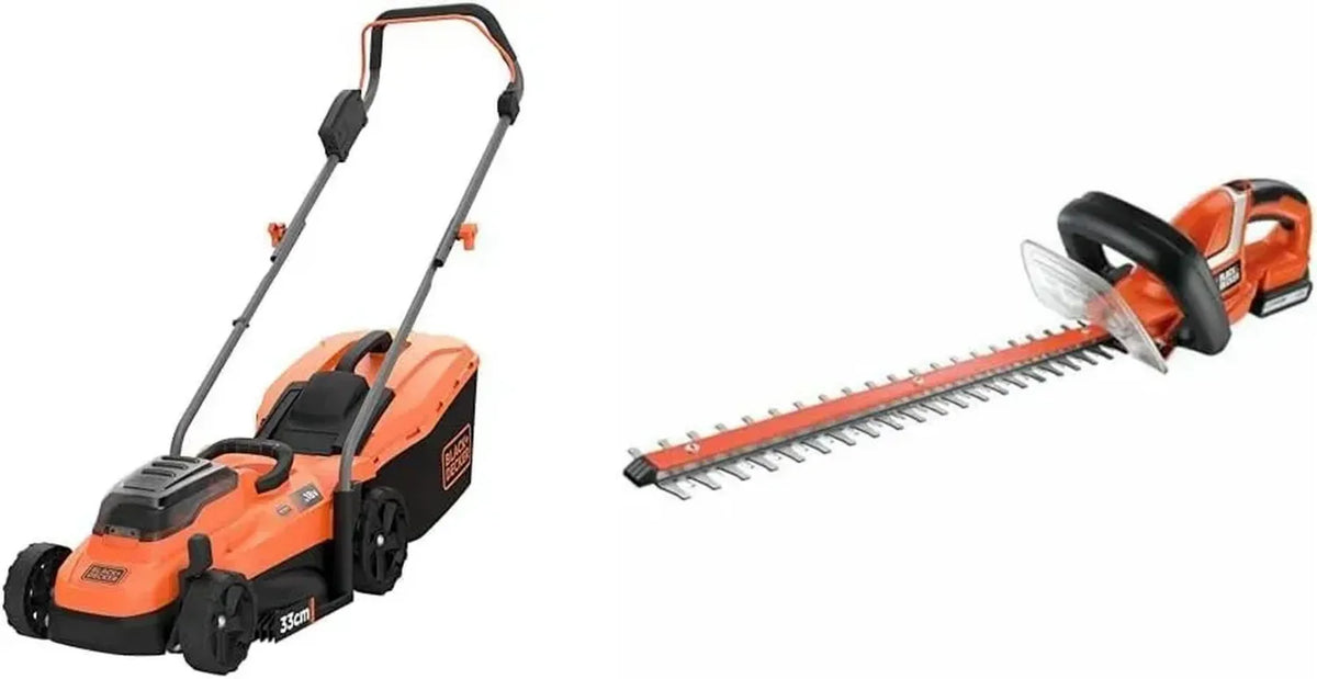 BLACK+DECKER Rasaerba a Batteria 33 cm con Raccolta 35L & Tagliasiepi 45 cm