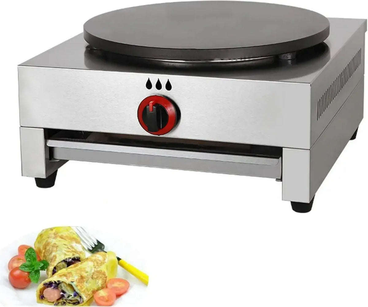 Crepiera Professionale a Gas con Piastra Antiaderente, Diametro 40 cm, Macchina per Crepes e Tortillas