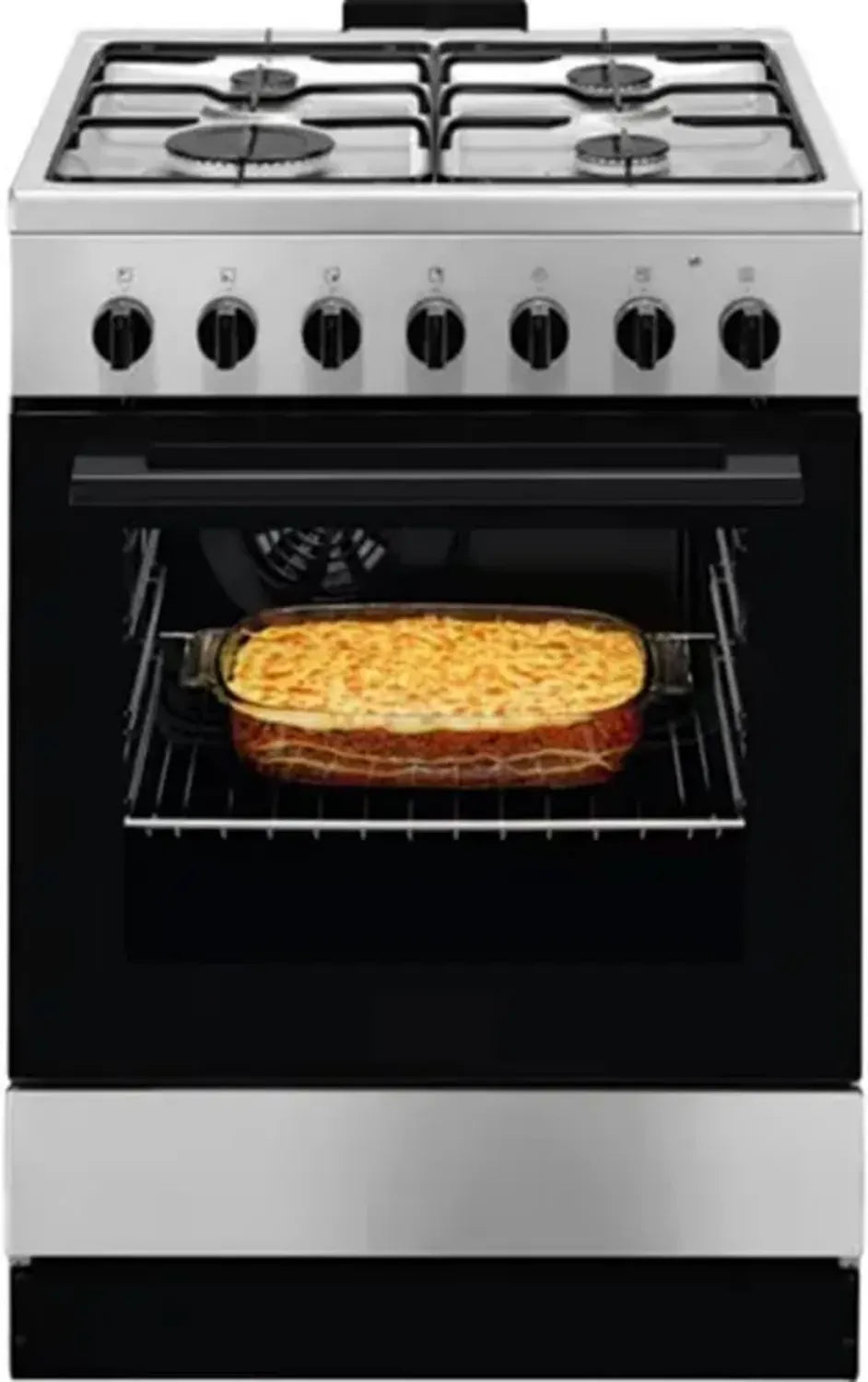 Cucina a gas 4 fuochi con forno elettrico, 60x60 cm, Inox, Classe A