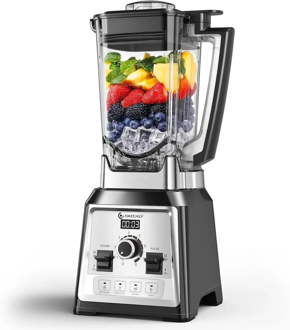 Frullatore AMZCHEF 2000W, 2L, 8 Velocità, 4 Programmi Preimpostati, Senza BPA