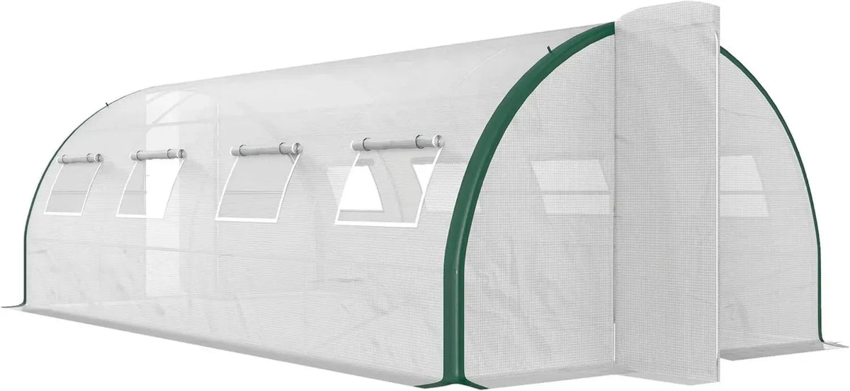 Serra Tunnel Outsunny 6x3m con Porte e Finestre, Struttura in Acciaio e Rivestimento PE, Bianco/Verde