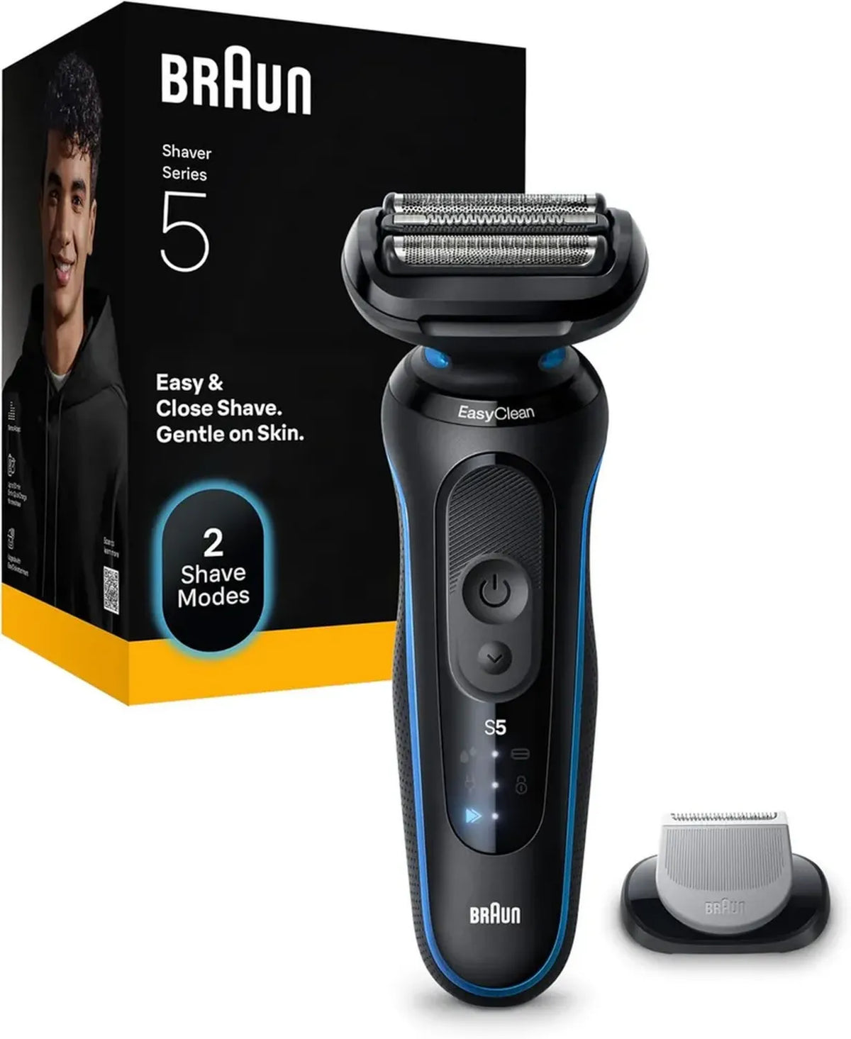 Rasoio Elettrico Braun Serie 5, Impermeabile Wet&Dry, 50 Min Batteria, Rifinitore Corpo, Senza Fili, Blu