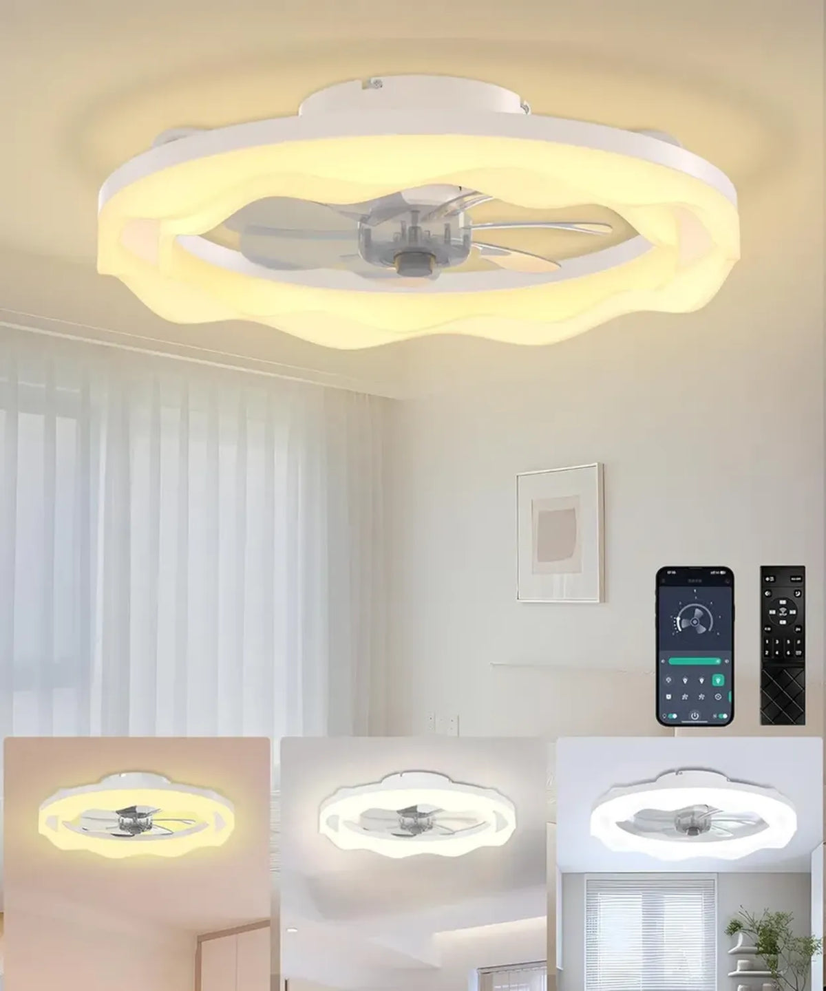 Ventilatore da Soffitto LED Dimmerabile con Telecomando, 50CM, 6 Velocità, Funzione Memoria e Timer, Ideale per Camera e Soggiorno