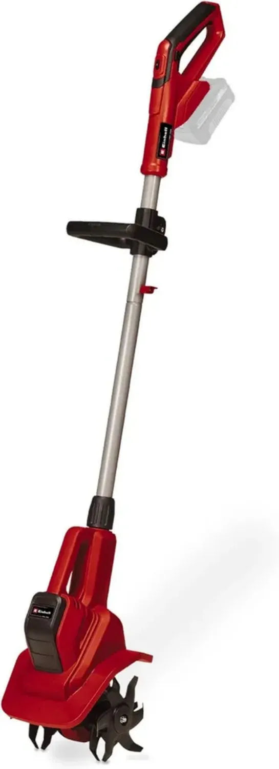 Motozappa a Batteria Einhell 18V, Velocità Regolabile, Lama Scarificatrice, Impugnatura Aggiuntiva, Senza Batteria e Caricabatterie, Rosso/Nero