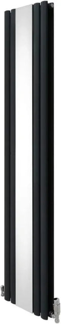 Radiatore Antracite con Specchio, Design Verticale 1800x380 mm, Doppia Colonna in Acciaio al Carbonio, Inclusi Set Valvole Cromate TRV, Montaggio a Parete per Cucina e Soggiorno
