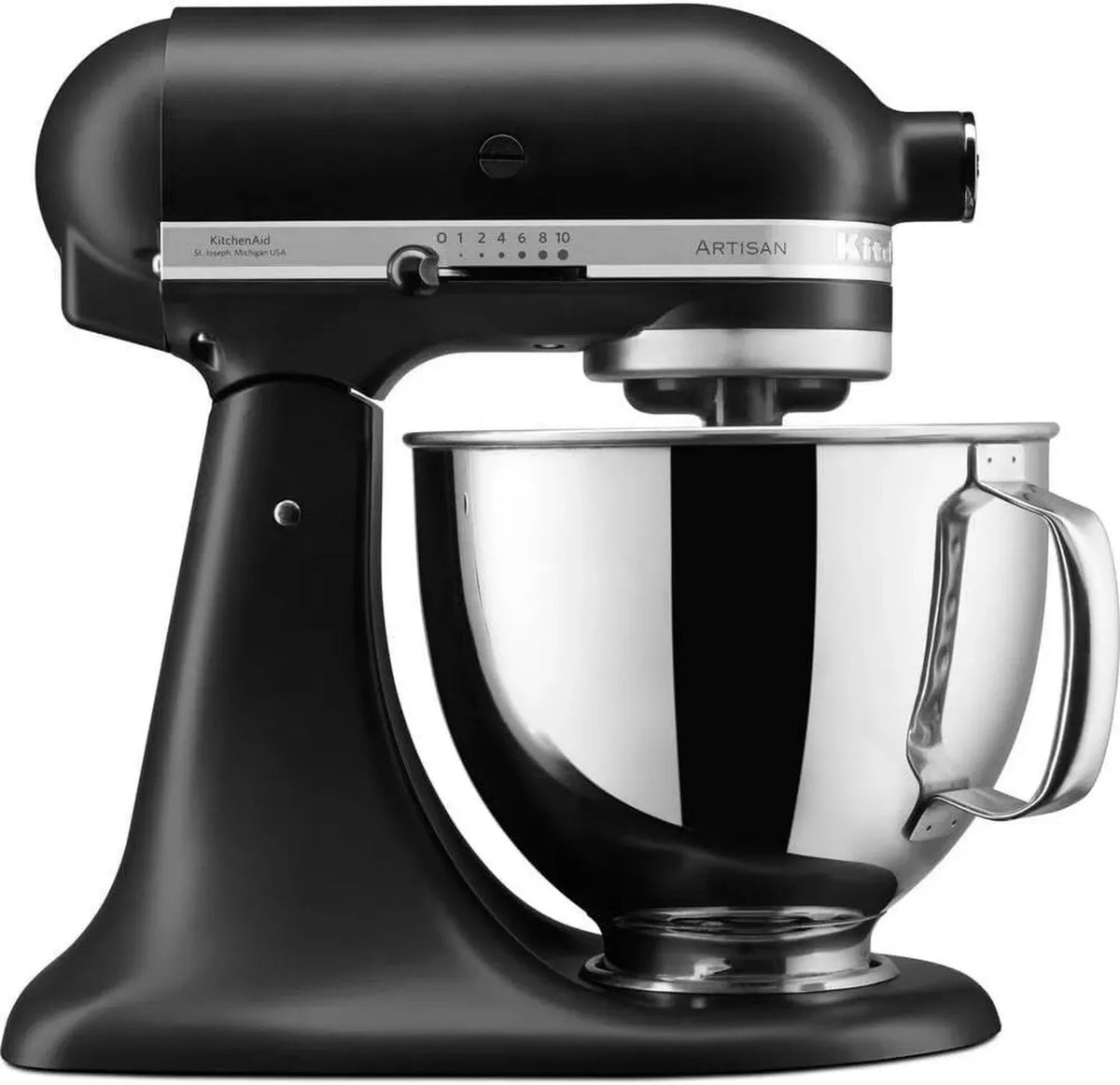 Robot da Cucina Kitchenaid Artisan con Testa Inclinabile e Accessori, 4.8 L, Impastatrice in Nero Opaco
