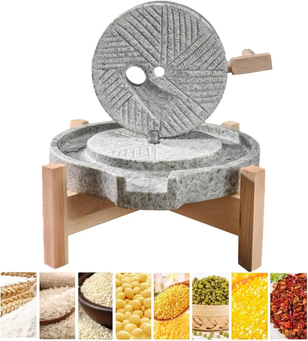 Mulino Manuale in Pietra per Cereali e Riso, Macinatore Versatile per Uso Domestico