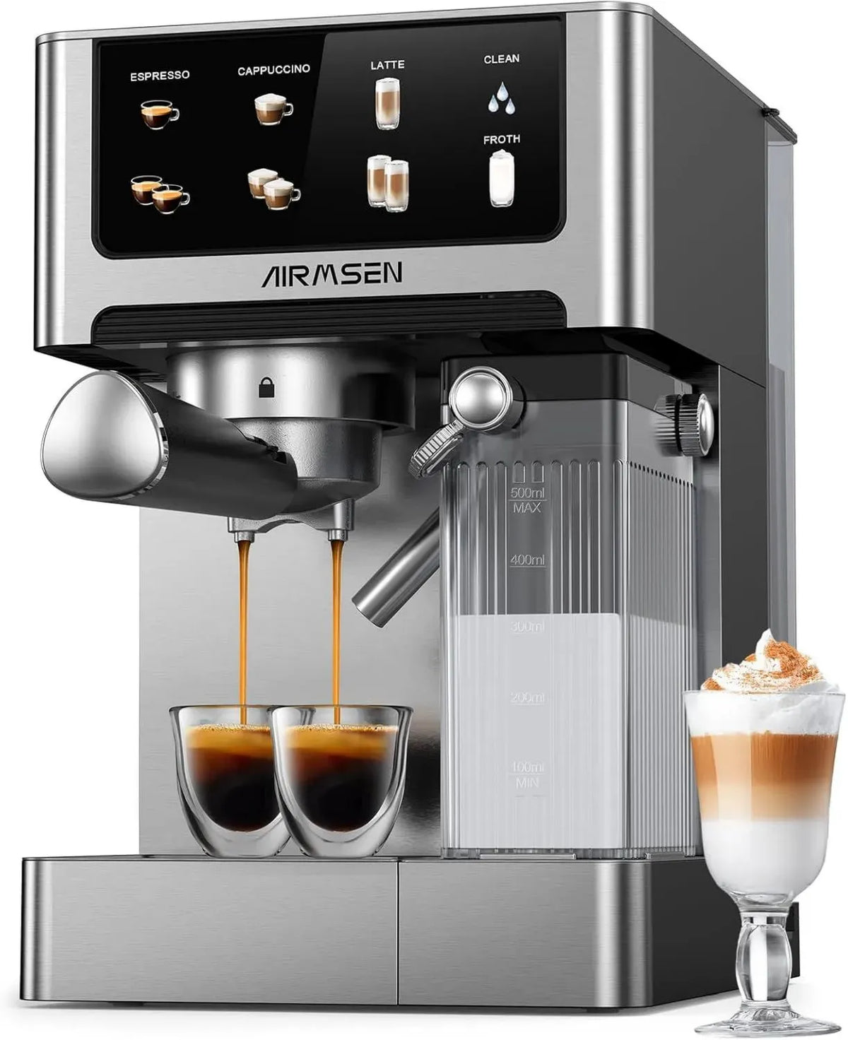 Macchina Espresso 20 Bar con Schiumalatte Automatico, Doppio Boiler, Acciaio Inox, 1.8L