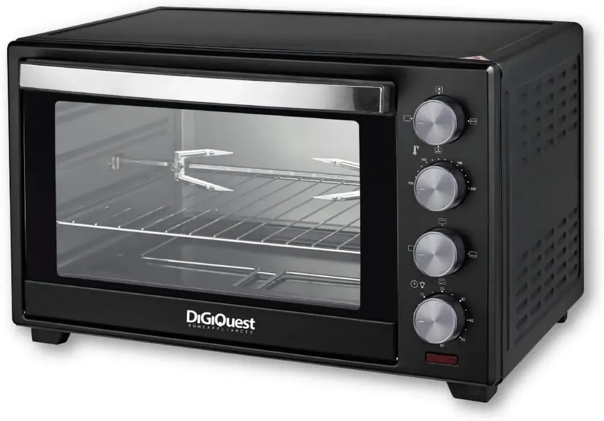 Forno Elettrico Ventilato 38L con Girarrosto, 1600W, Timer 60 Min, Spegnimento Automatico, Luce Interna, Vetro Temperato