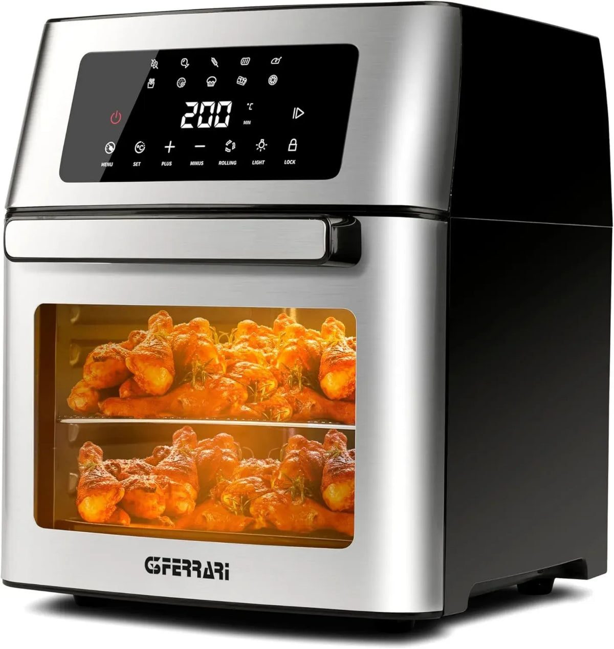 Forno Friggitrice ad Aria 15L G3 Ferrari EVO, XXL 1700W, 10 Programmi, Temperatura Regolabile 40-200°C, Display Digitale, Accessori in Acciaio Inox Inclusi