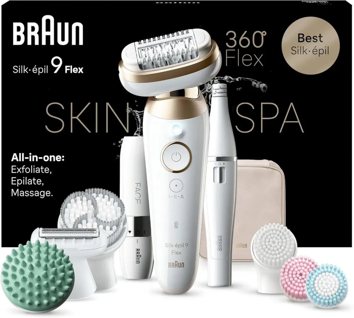 Epilatore Elettrico Braun Silk-épil 9 Flex 360° per Donna, Uso Wet & Dry, Pelle Perfetta a Lungo, Edizione Regalo, Bianco/Oro