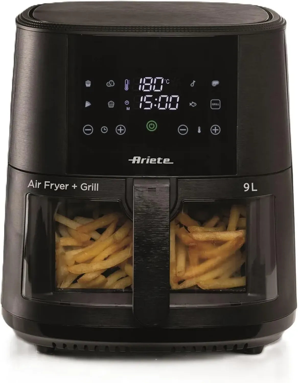 Friggitrice ad Aria 9L Ariete 4630, 1500W, 8 Programmi, Fino a 200°C, Cestello Trasparente, Senza BPA, Nero