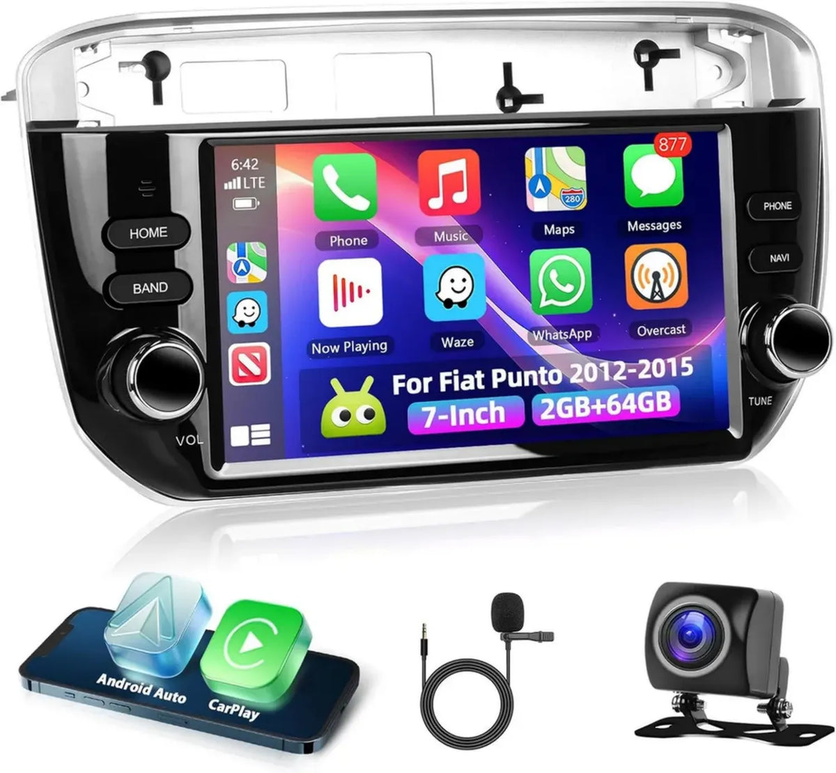 Autoradio Carplay 2G+64G per Fiat Punto 2012-2015 con Android Auto Wireless