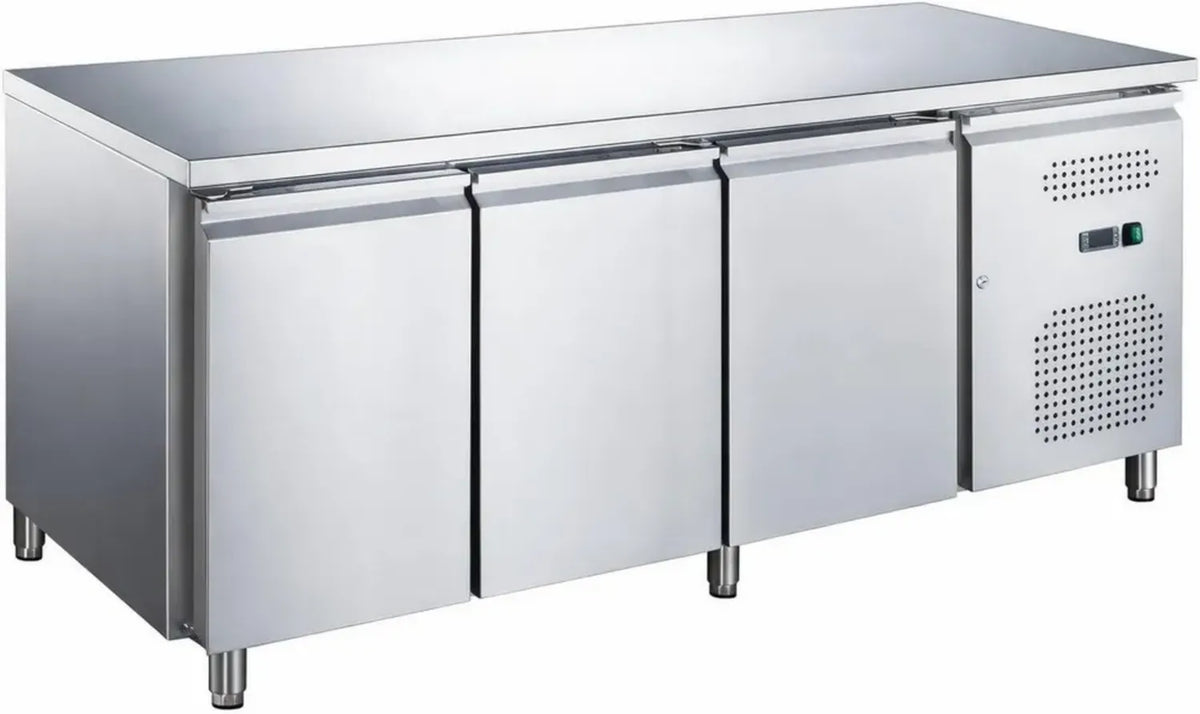 Tavolo Refrigerato in Acciaio Inox a 3 Porte, Classe A, Risparmio Energetico, -2/+8°C, 179.5x70x85 cm