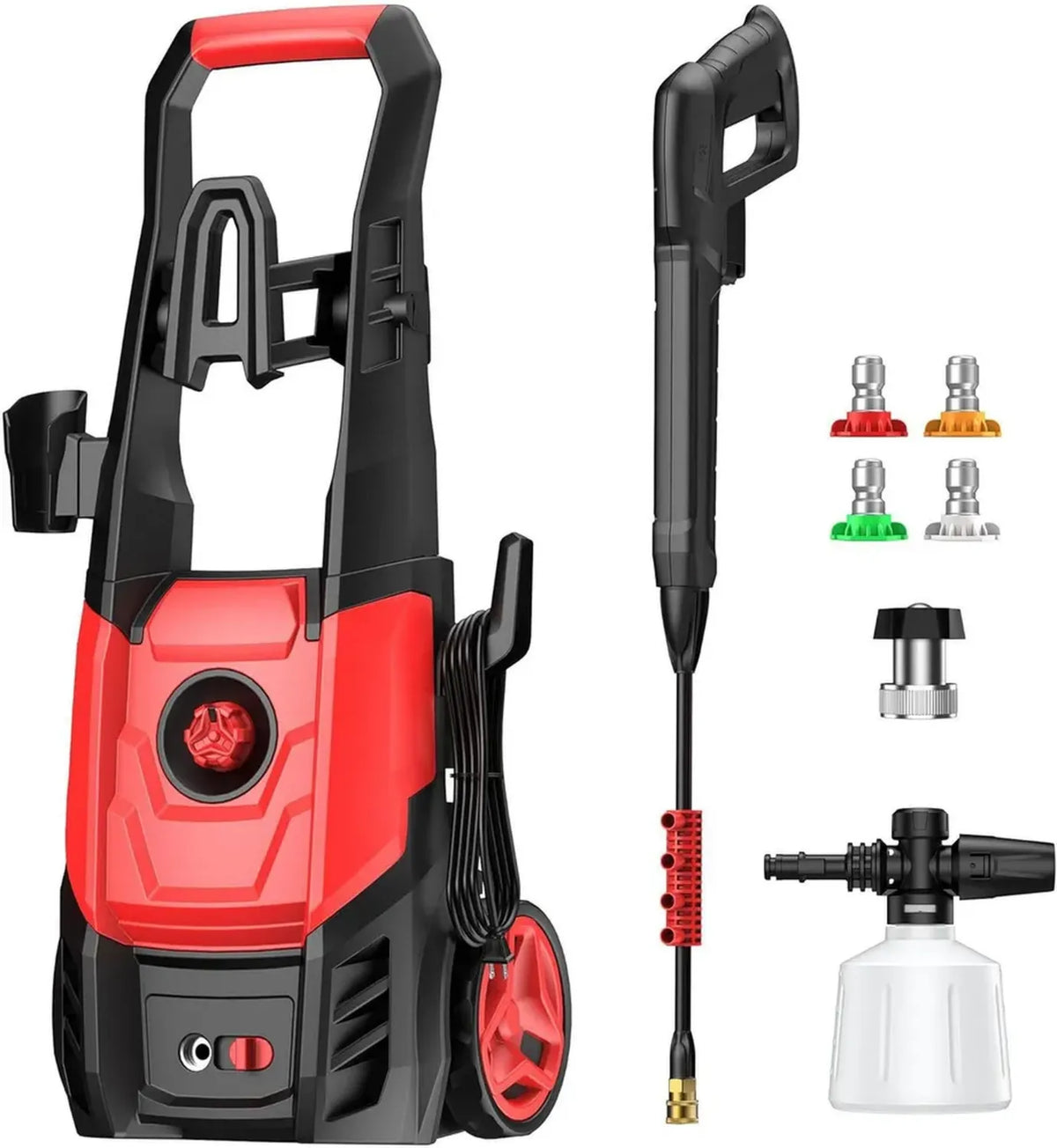 Idropulitrice portatile ad alta pressione con schiuma e 4 ugelli, ideale per auto e spazi esterni