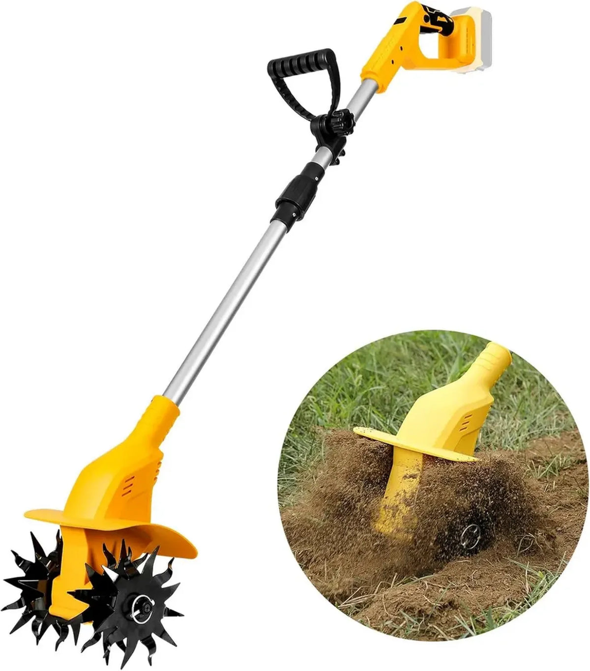 Motozappa a Batteria Compatibile con Dewalt 20V, Brushless 300W, Larghezza 20,3cm, Profondità 16cm, 330 RPM, 48 Denti in Acciaio