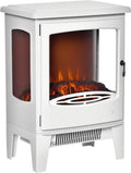 Caminetto Elettrico con Fiamma Reale, 3 Lati Aperti, 900W-1800W, Protezione Termica, Bianco