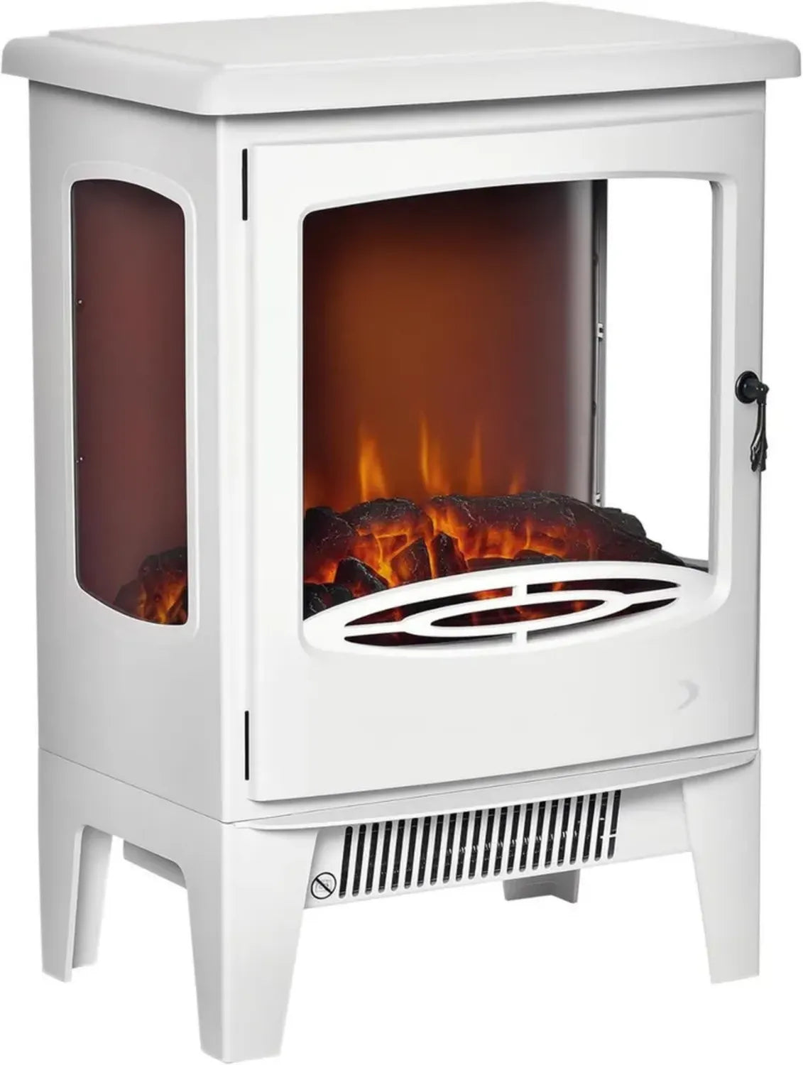 Caminetto Elettrico con Fiamma Reale, 3 Lati Aperti, 900W-1800W, Protezione Termica, Bianco