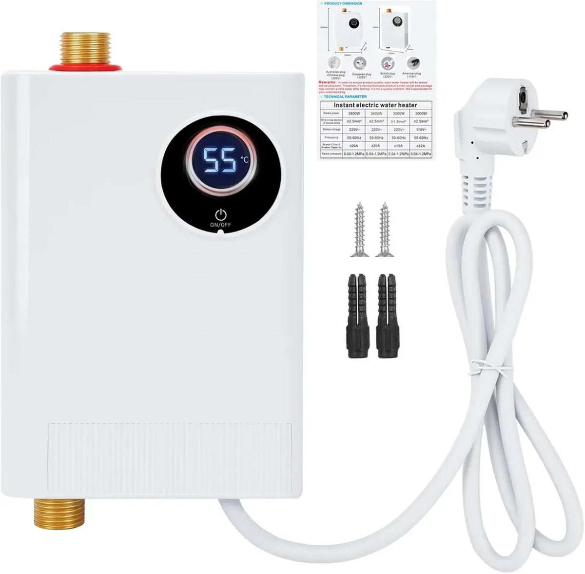 Scaldabagno istantaneo 3800 W, 220 V, con display LCD e controllo elettronico, ideale per doccia e bagno