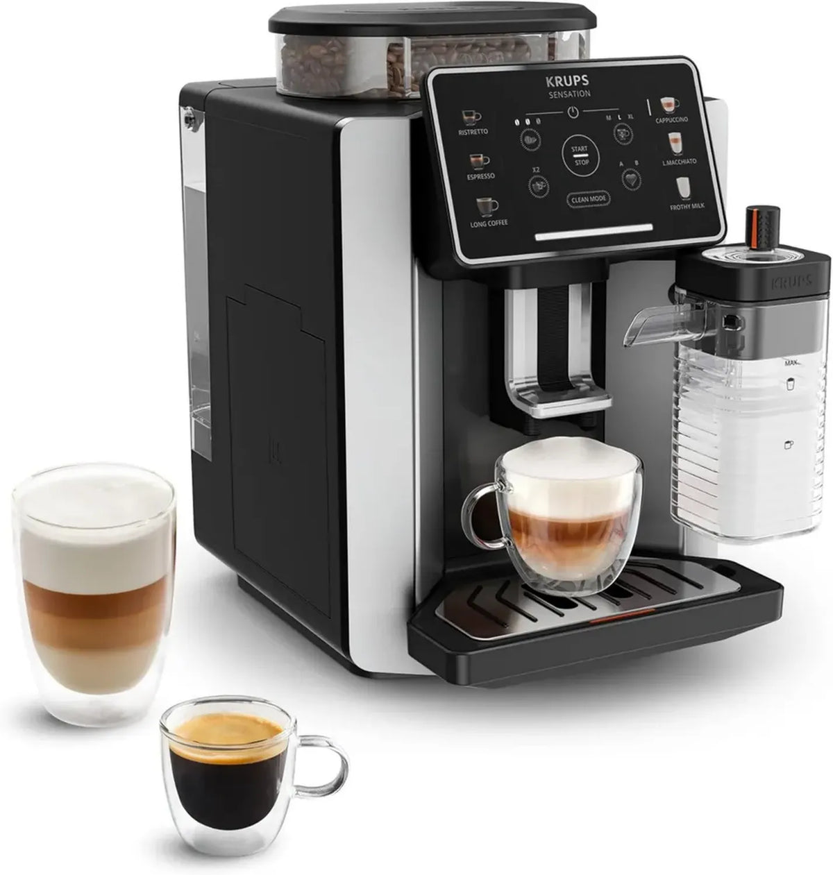 Krups Macchina da Caffè con Touch Screen, Tecnologia Avanzata per Bevande al Latte, Pulizia Automatica, 1450 W, Argento