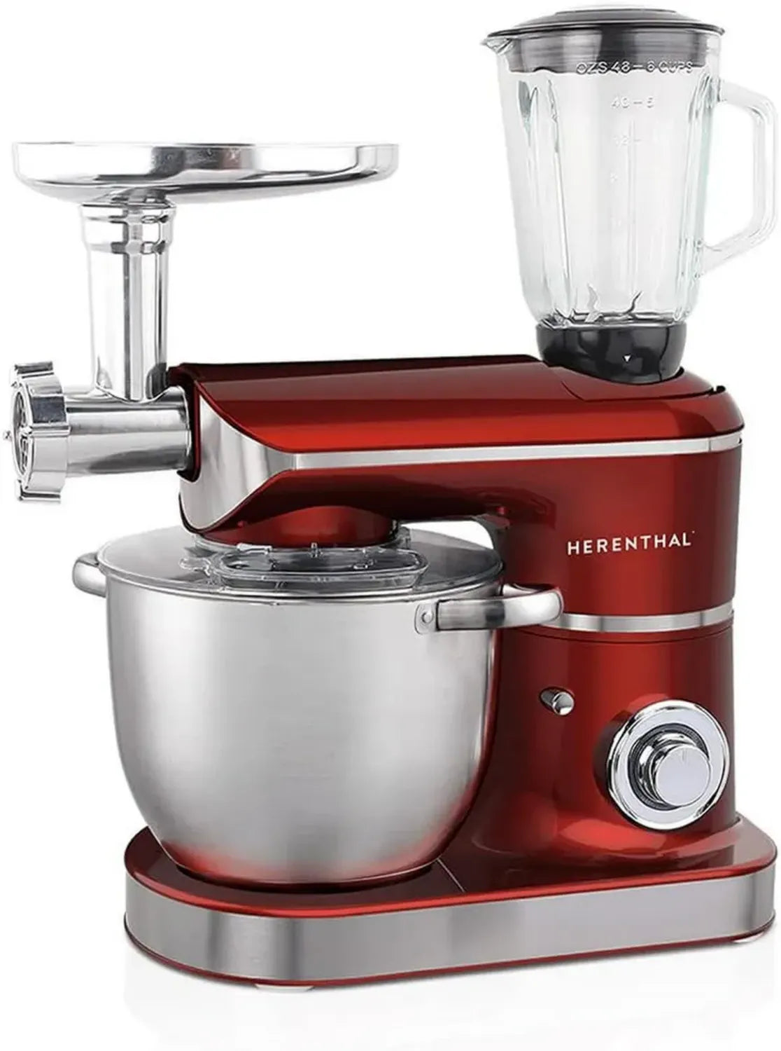 Robot da cucina multifunzione Herenthal 2200W 7,5L con tritacarne e frullatore 1,5L, colore rosso