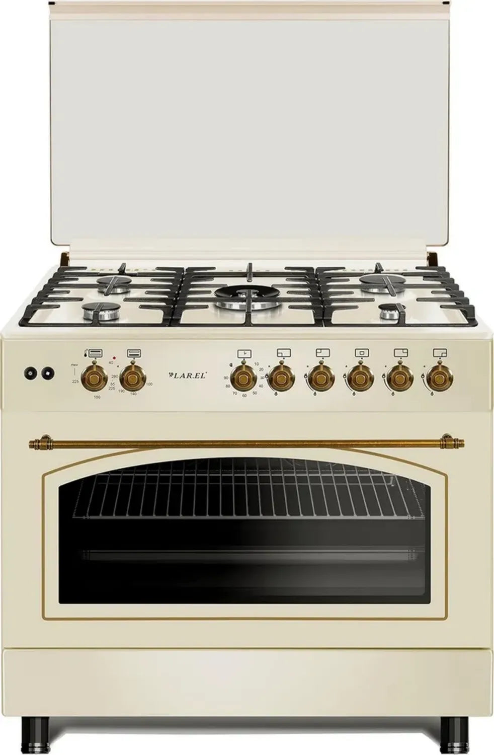 Cucina a Gas 90x60 Rustica in Larice con Forno Elettrico e 5 Fuochi