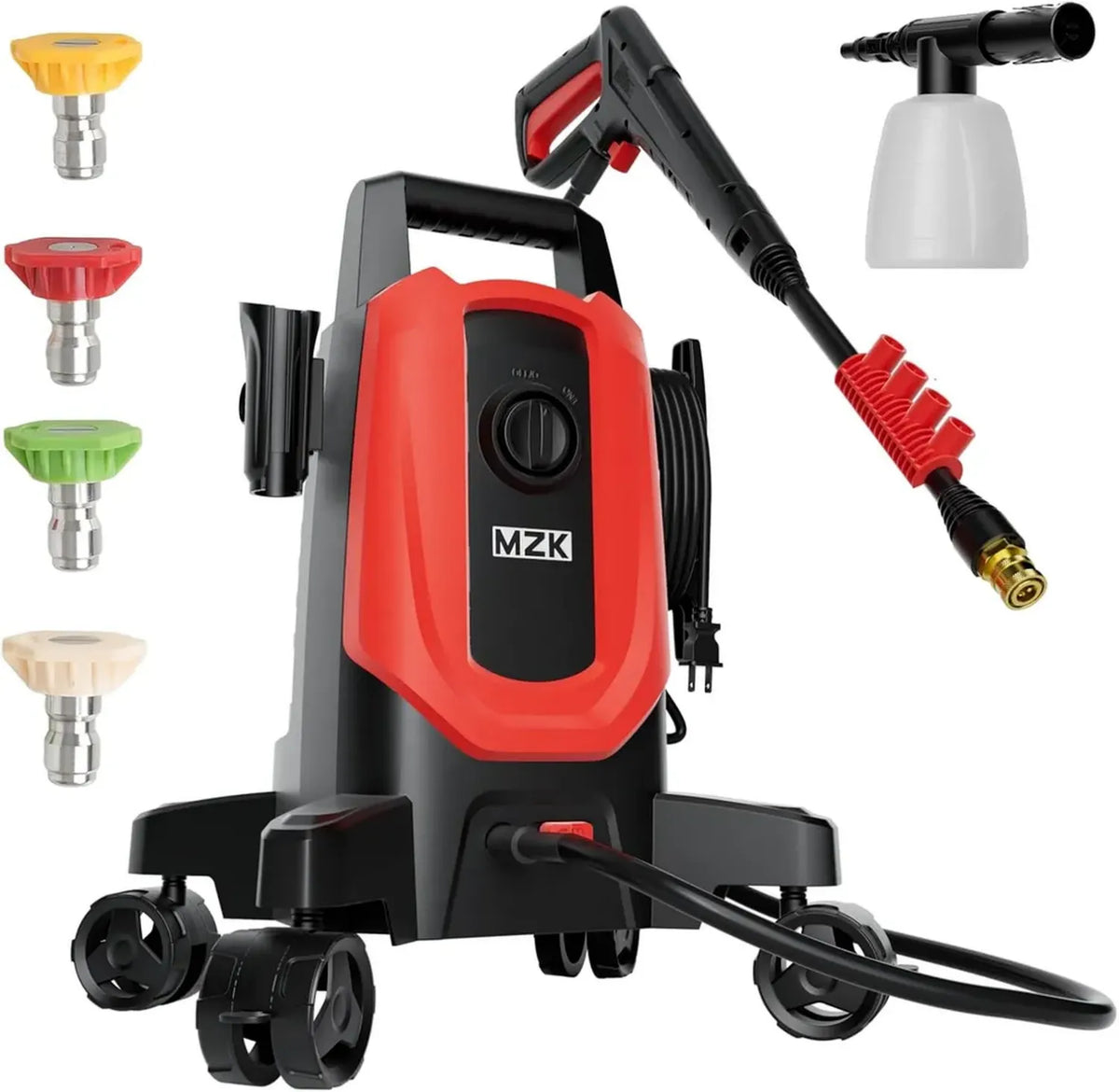MZK Idropulitrice Elettrica 3,0 GPM con Ruote Rotanti e 4 Ugelli Intercambiabili per Auto