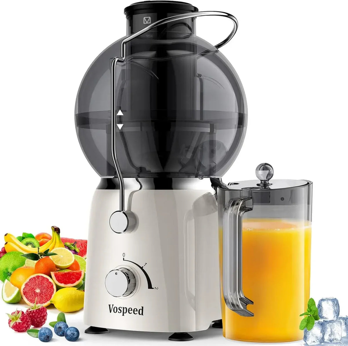 Spremiagrumi Vospeed 1400W, Estrattore per Frutta e Verdura, Scivolo Largo 3.5'', Senza BPA, Facile da Pulire, 1.2L, Bianco