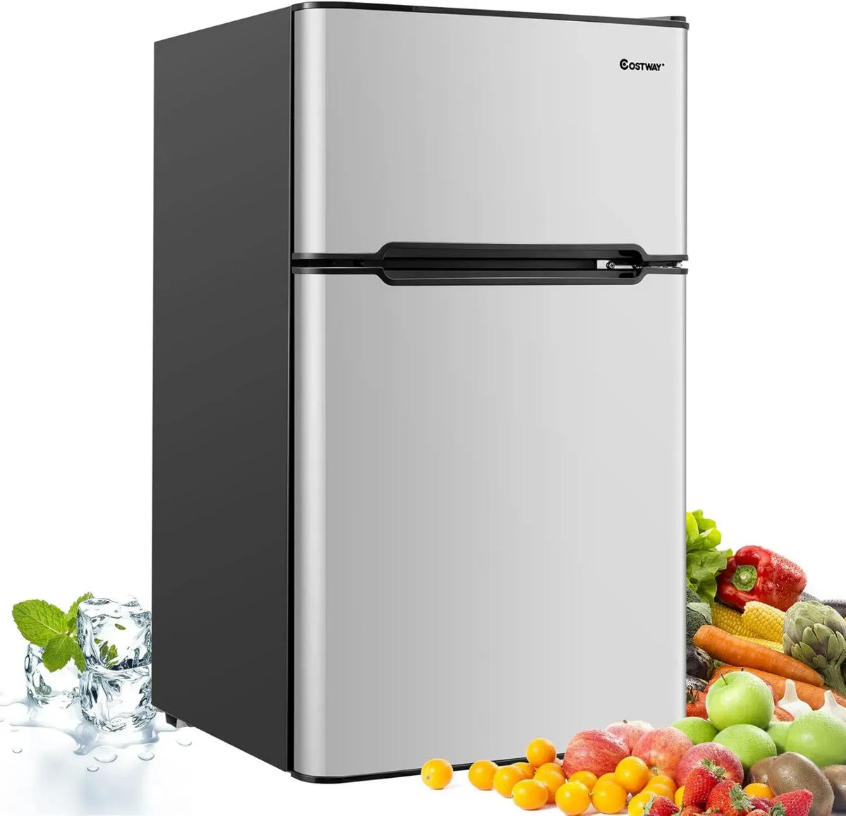 Mini Frigorifero 90L con Congelatore Separato e Luce LED, Silenzioso ed Efficiente per Ufficio e Casa