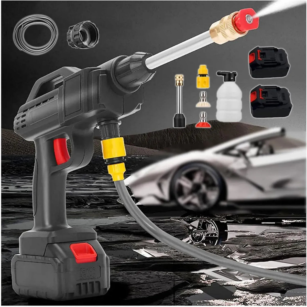 Idropulitrice Portatile Senza Fili 600W, Doppia Batteria 24V 1500mAh, Perfetta per Auto e Uso Multiuso