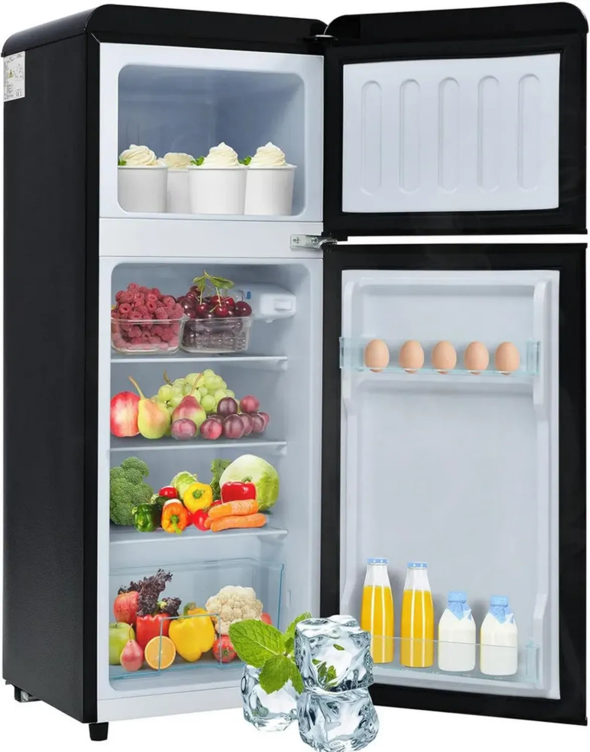 Frigorifero Retrò Combinato, 92L, 28L Congelatore, 105,5x41 cm, Nero, Efficienza Energetica 116 Kwh/Anno